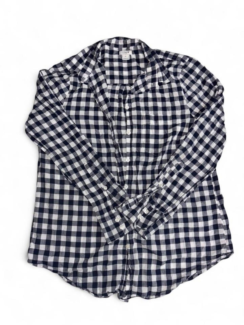 J. Crew Navy and White Gingham Button-Down Shirt